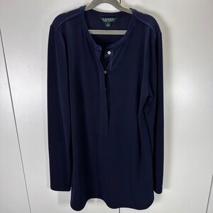 LAUREN Ralph Lauren Women's Navy Blue Long Sleeve Button Henley‎ Tunic Top Small